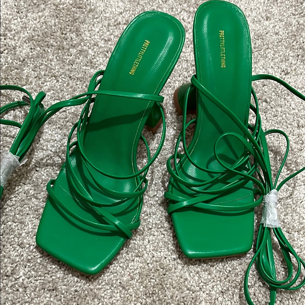 PrettyLittleThing Green Lace-Up Heels